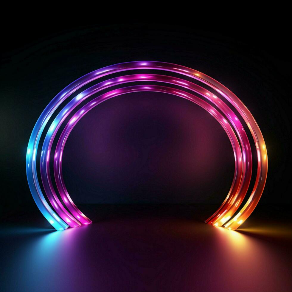 A vivid 3D semicircle in neon colors against a dark background For Social Media Post Size AI Generated photo