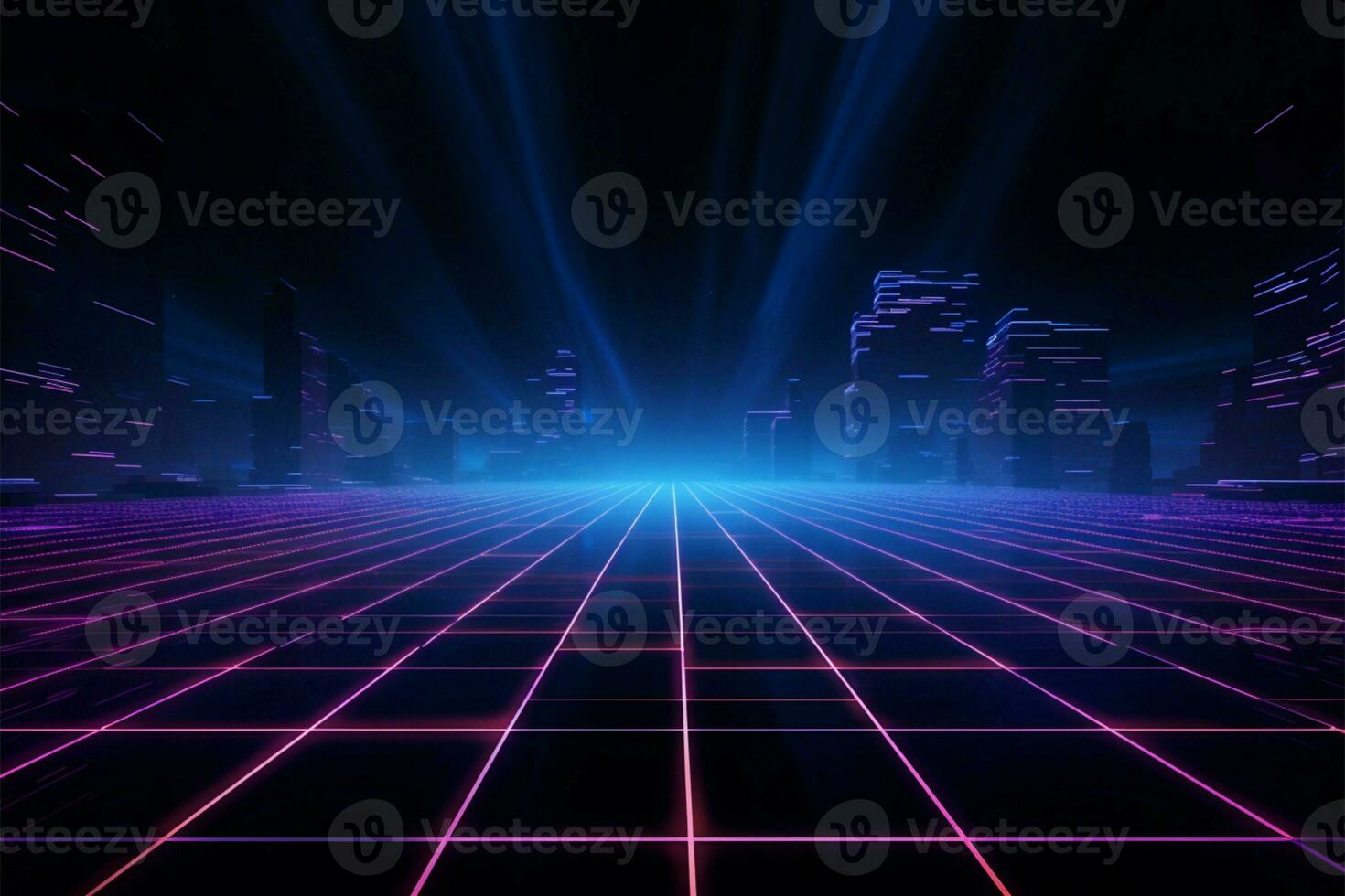 Retro futuristic 80s cyber surface featuring laser grid elements AI Generated photo