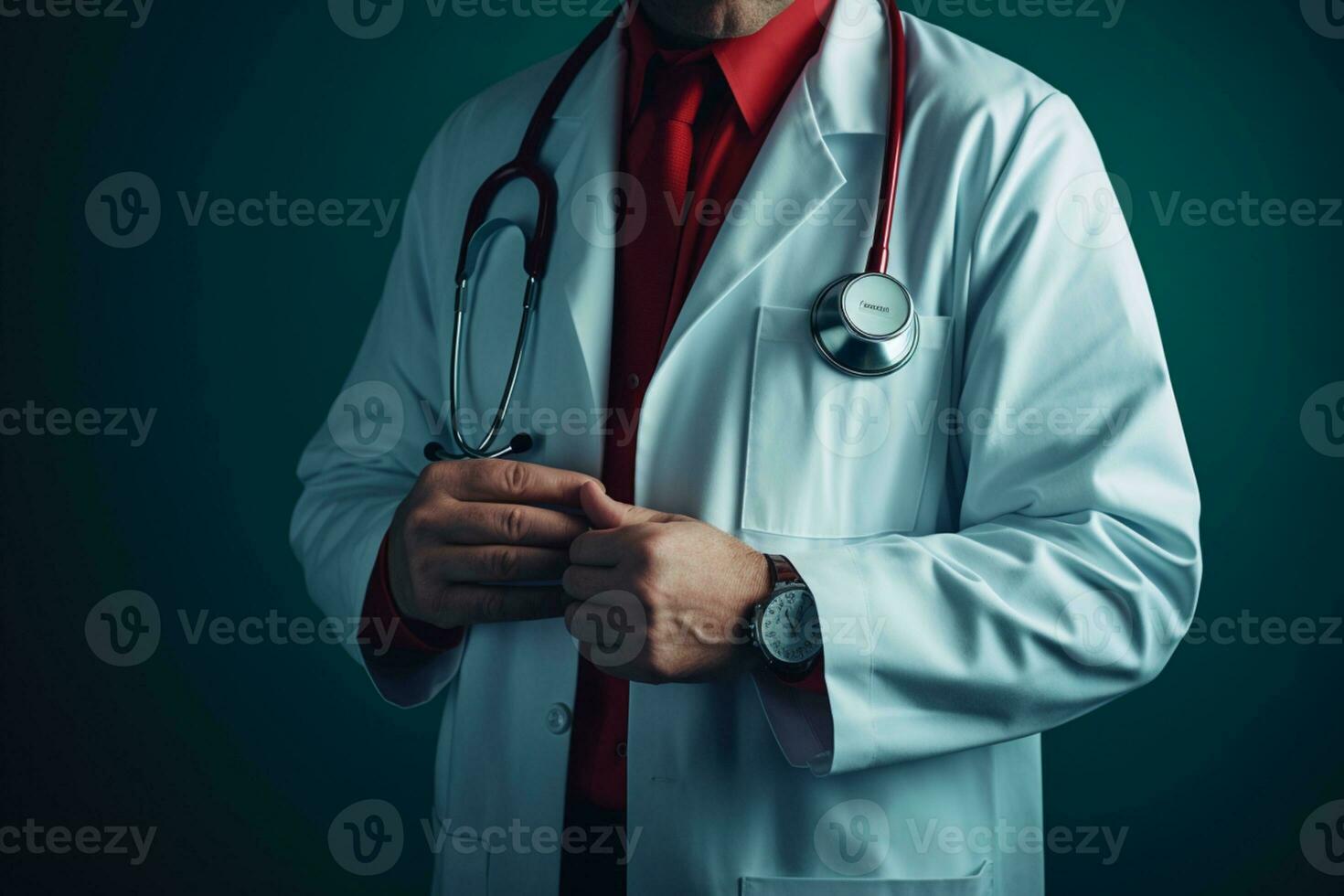 Portrait of setting lab coat men doctor against green background ai generative photo