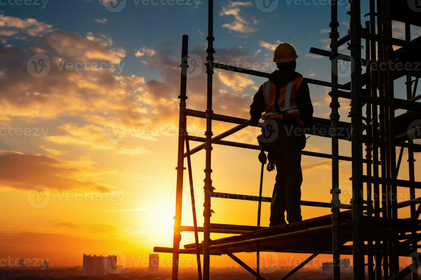 man Construction silhouette engineers supervising progress of construction project at construction site ai generative photo