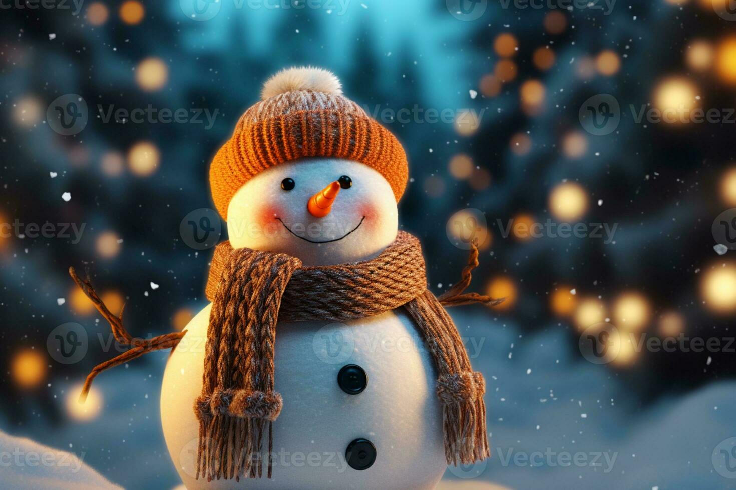 Happy snowman with winter landscape and snow ai generative photo