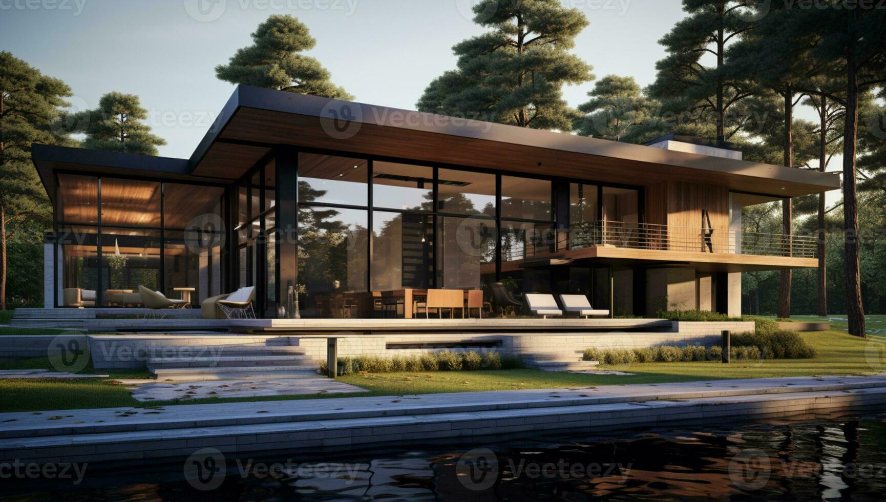 3d rendered bungalow spectacular contemporary design digital art ai generative photo