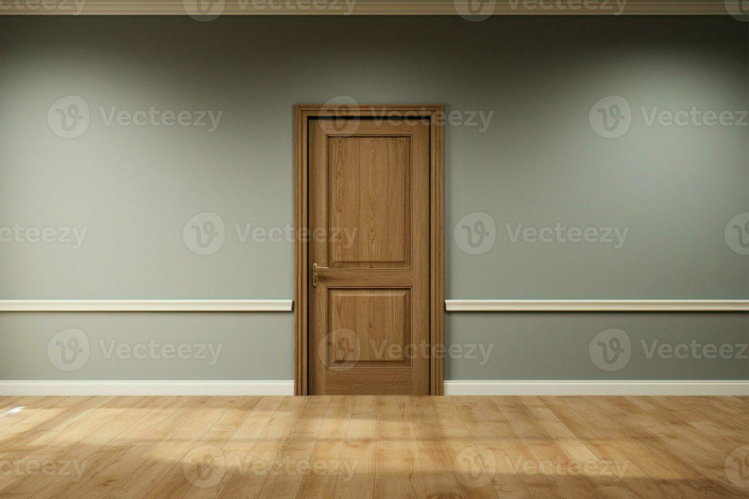 Stylish wooden door in an empty room, perfect for advertising text AI Generated photo