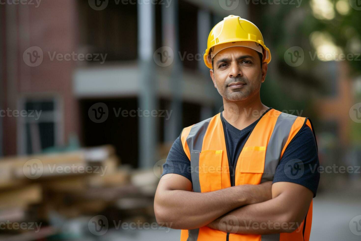 un alegre trabajador en un almacén rodeado por el estrépito de maquinaria construcción concepto ai generativo foto