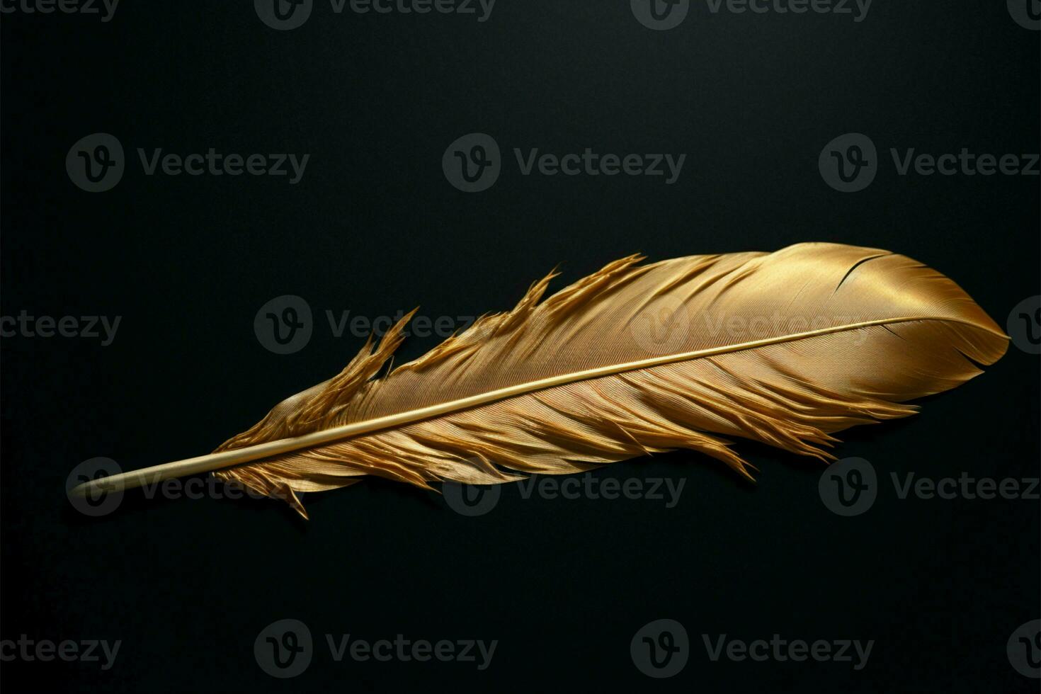 Golden feather on black, a stylish backdrop for text or logo AI Generated photo