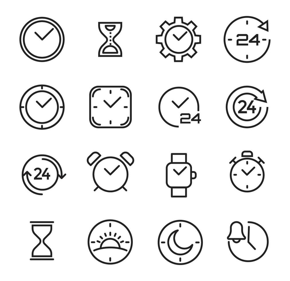 Vector Isolated Time and clock line icons. Set of vector linear icons.