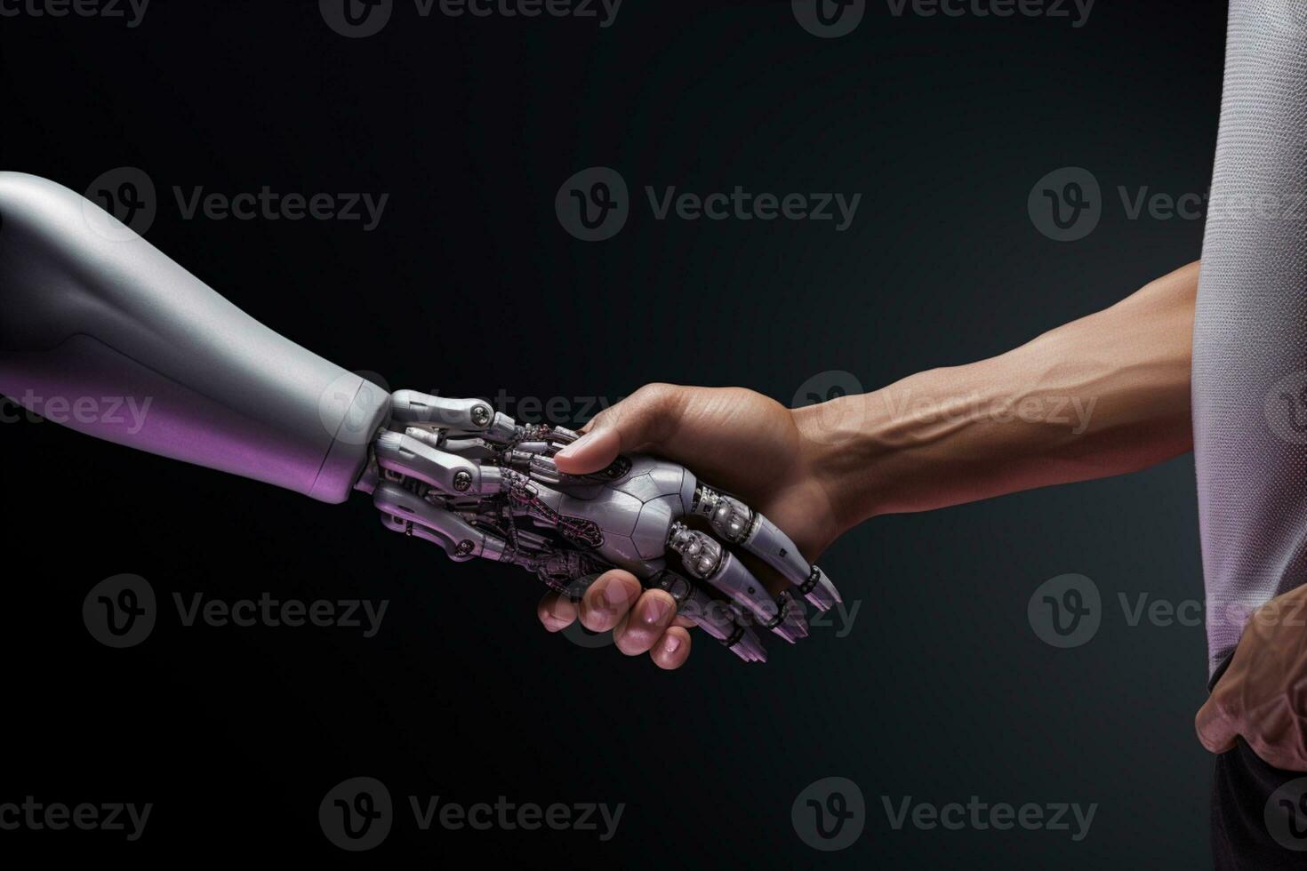 Business hand robot handshake, artificial intelligence digital transformation ai generative photo