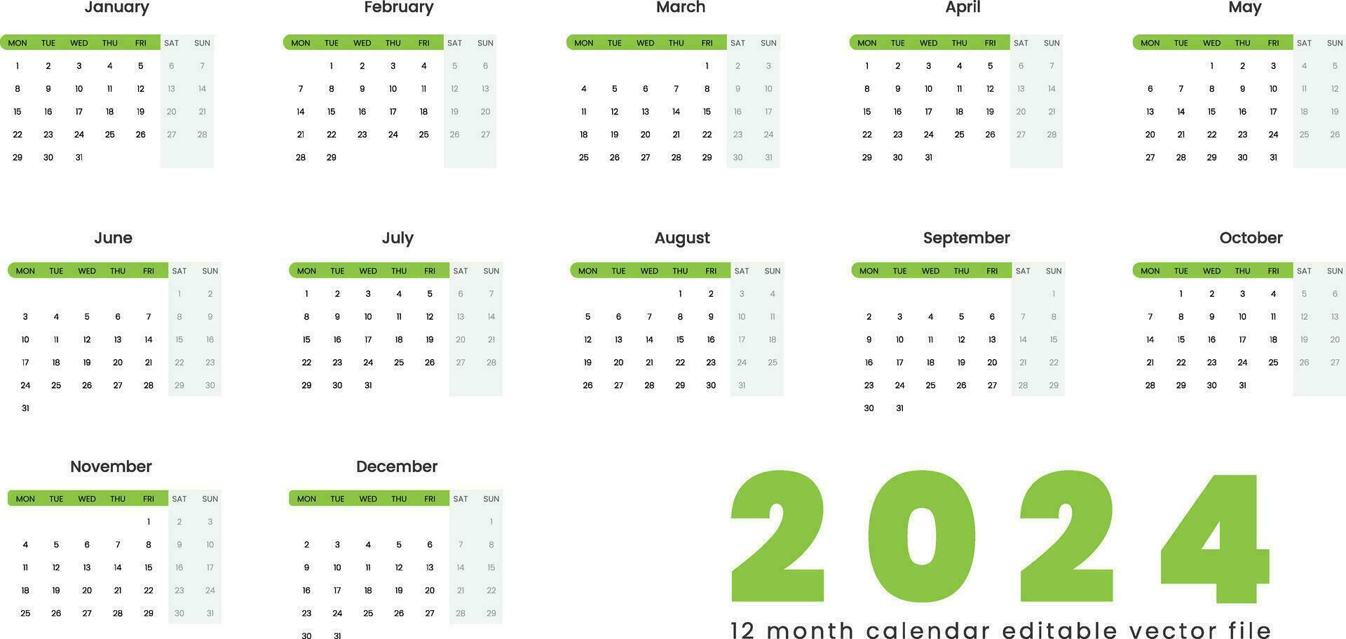 2024 Calendar Template Elegant Vector Design