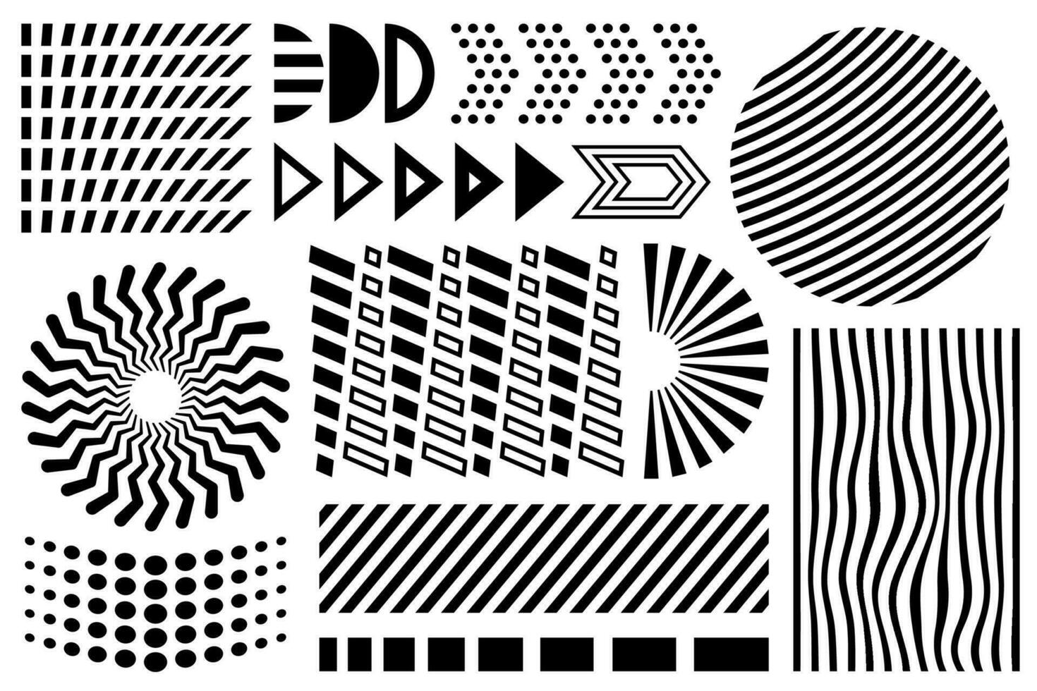 Black and white geometric textures and design elements. Memphis set 90's abstract minimalistic geometric shapes, forms and textures. vector