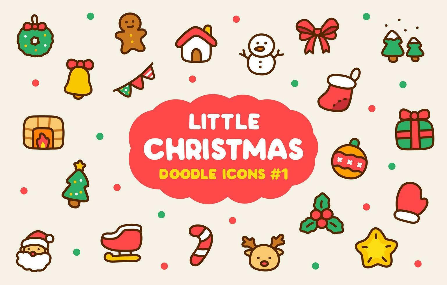 Doodle Cute Flat Color Little Christmas Icons Set No.1 vector