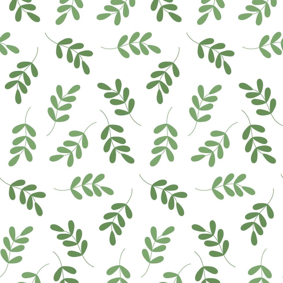 Seamless pattern of spring branches with small leaves in fashionable green shades. Wrapping design concept vector