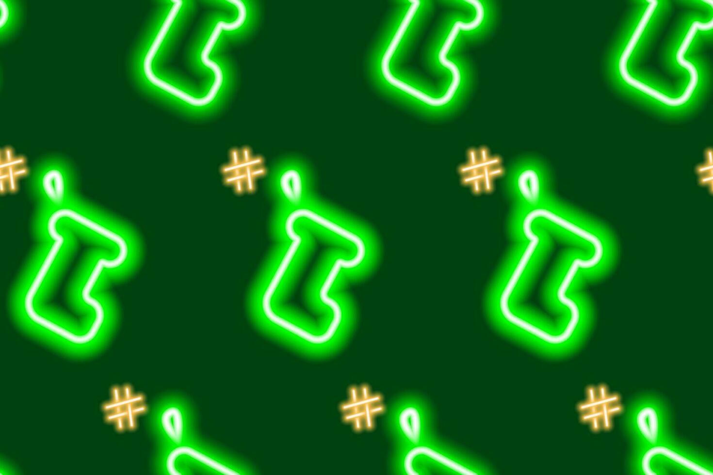 Seamless pattern of luminous neon gift socks with hashtag sign. Packaging or wrapping paper concept vector