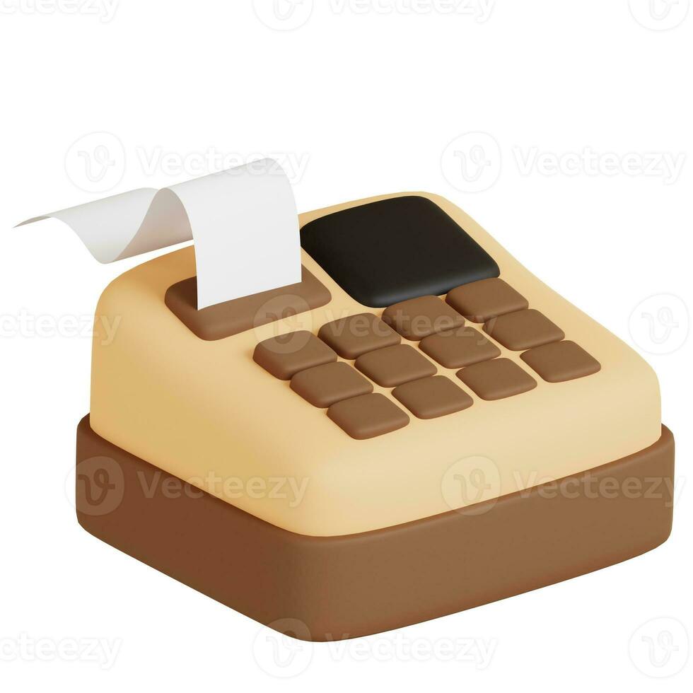 3D illustration of cash register with a receipt photo