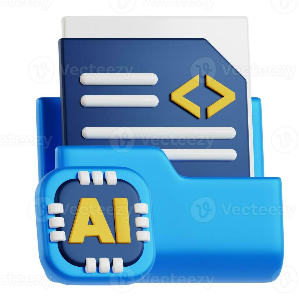 File management 3D icon design. 3D style AI folder with files, paper 3D illustration photo