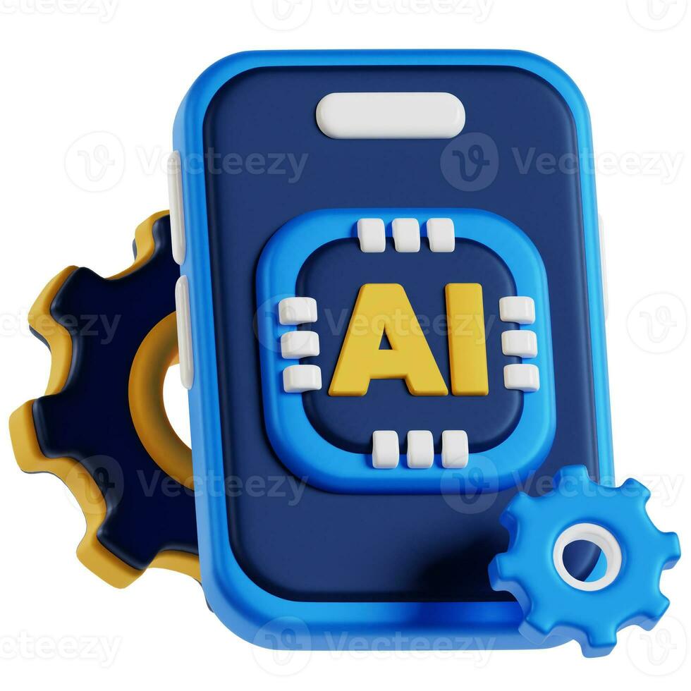 3D mobile phone icon design. Phone with artificial intelligence chip system photo