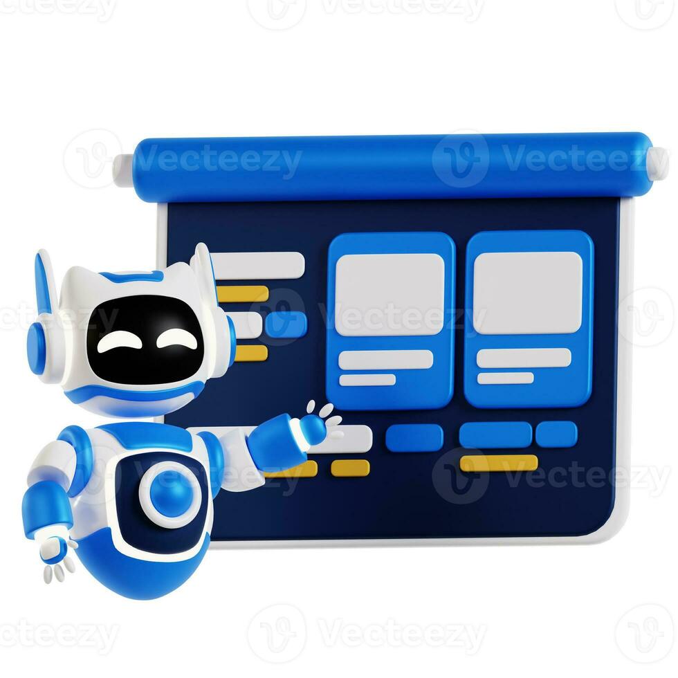 3D icon robot presentation. Artificial intelligence presentation by a cute robot illustration photo