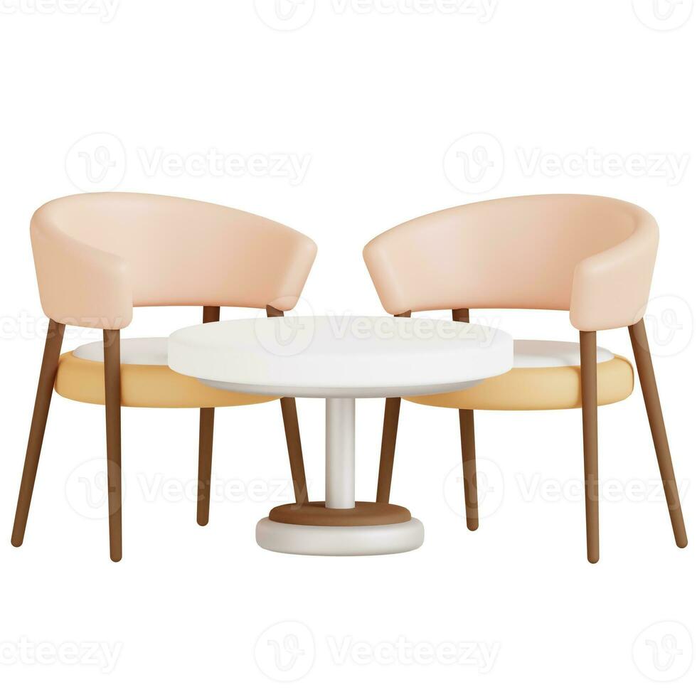 Coffee table with chairs 3D illustration photo