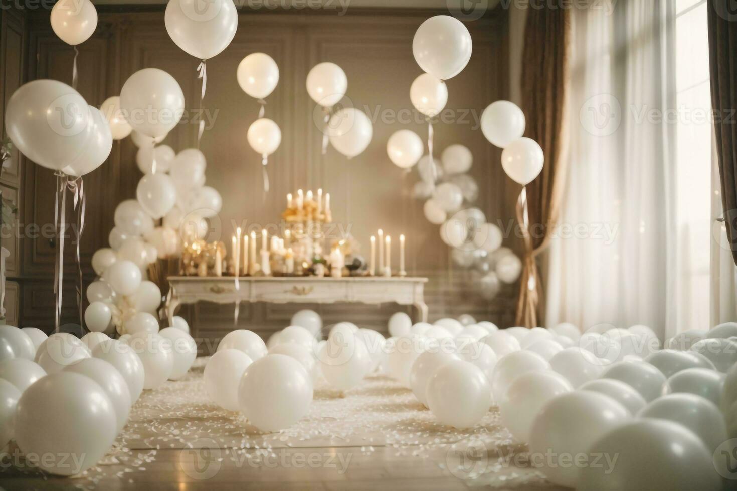habitación con globos y velas ai generado foto