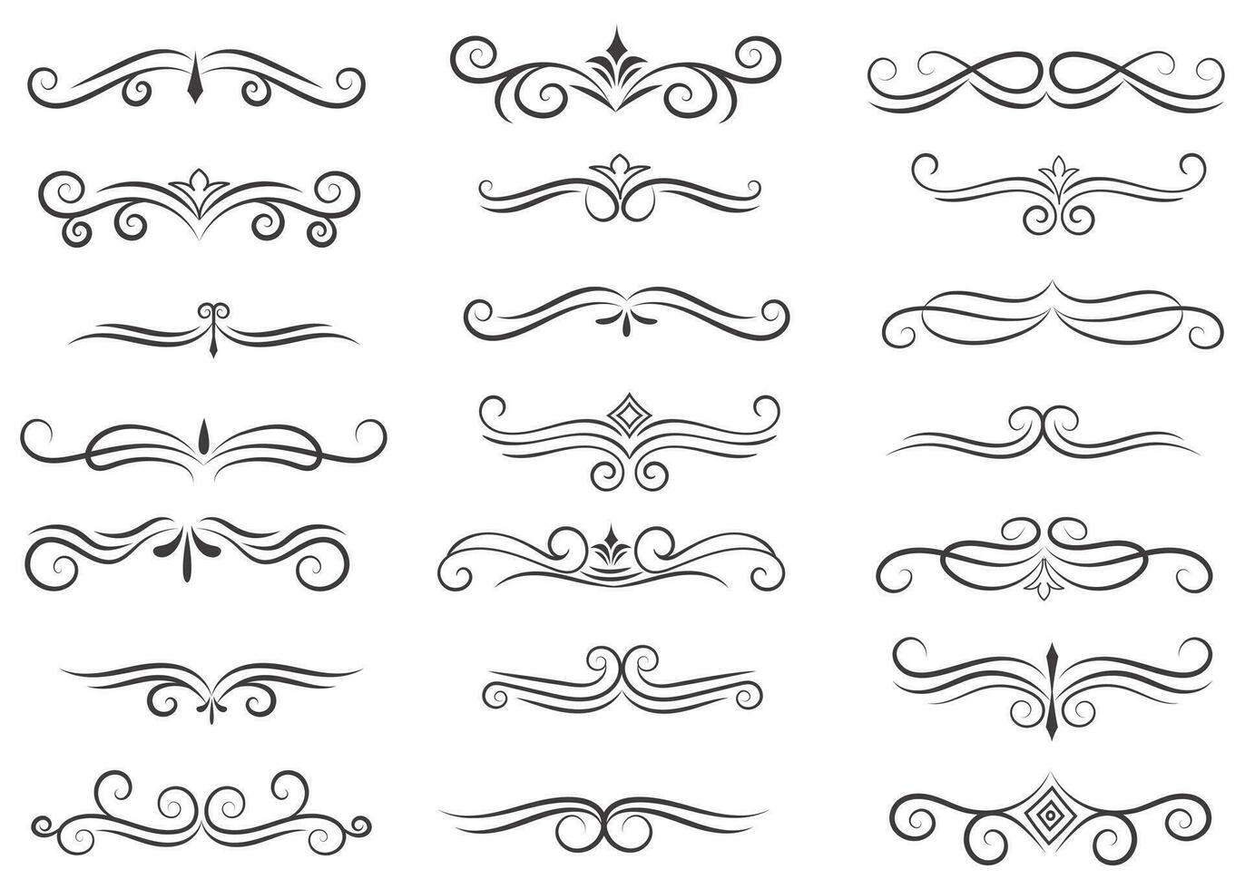 Page Divider And Design Elements. Set of Various Simple Black Divider Design, Assorted Divider Collection Template Vector. Collection of floral dividers elements mega decoration for Calligraphy. vector
