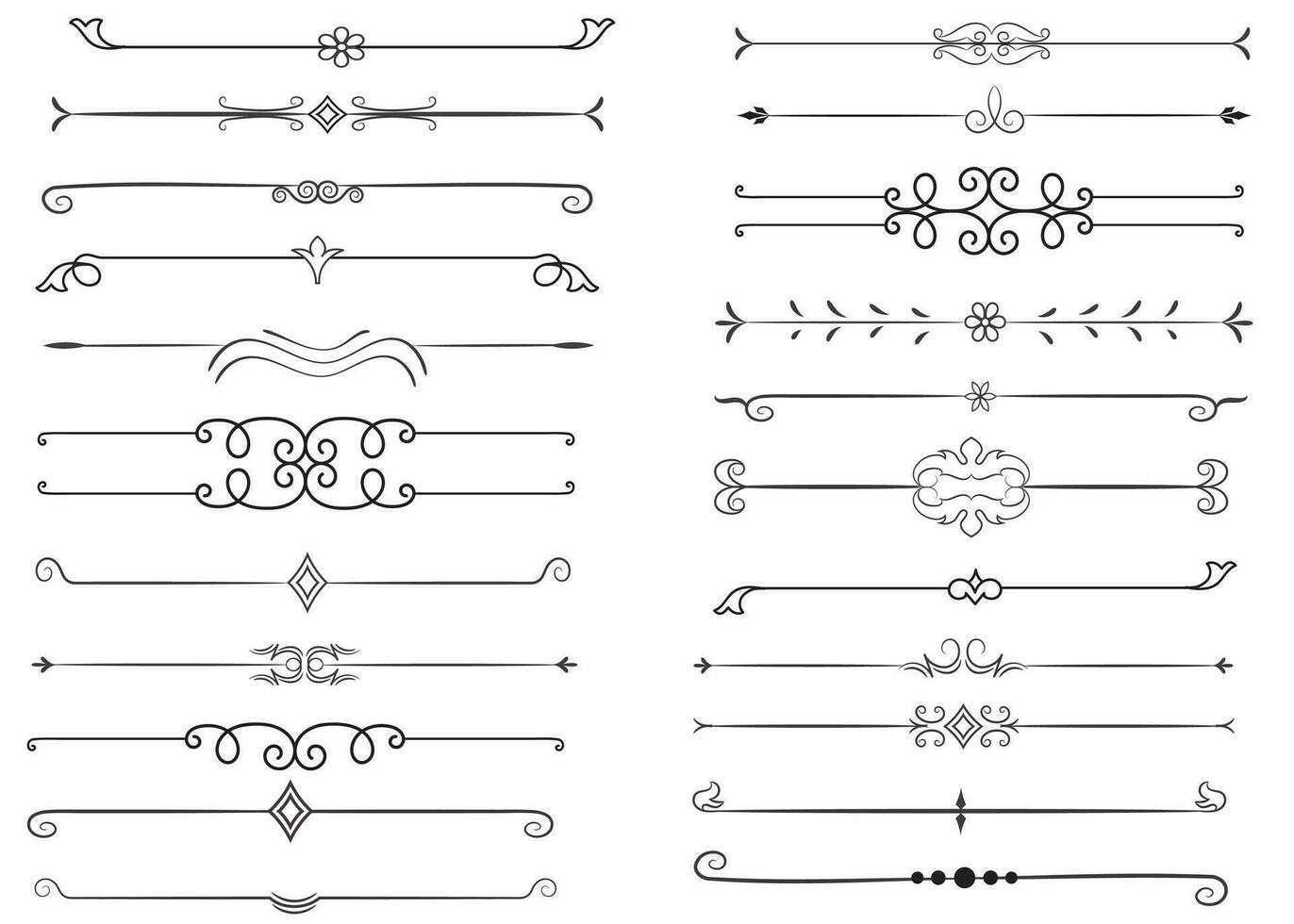 Page Divider And Design Elements. Set of Various Simple Black Divider Design, Assorted Divider Collection Template Vector. Collection of floral dividers elements mega decoration for Calligraphy. vector