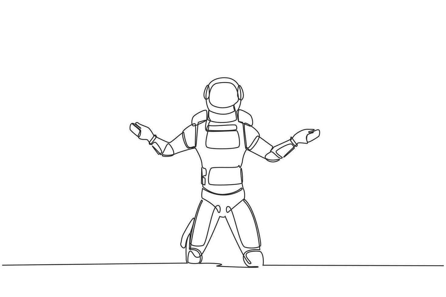 Single one line drawing astronaut despair suffer grief. Sad gesture expression. Depression due to space company bankruptcy. Cosmic galaxy space. Continuous line draw graphic design vector illustration