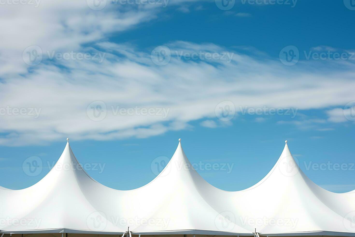 Row of white tent tops under a blue sky, ai generative photo