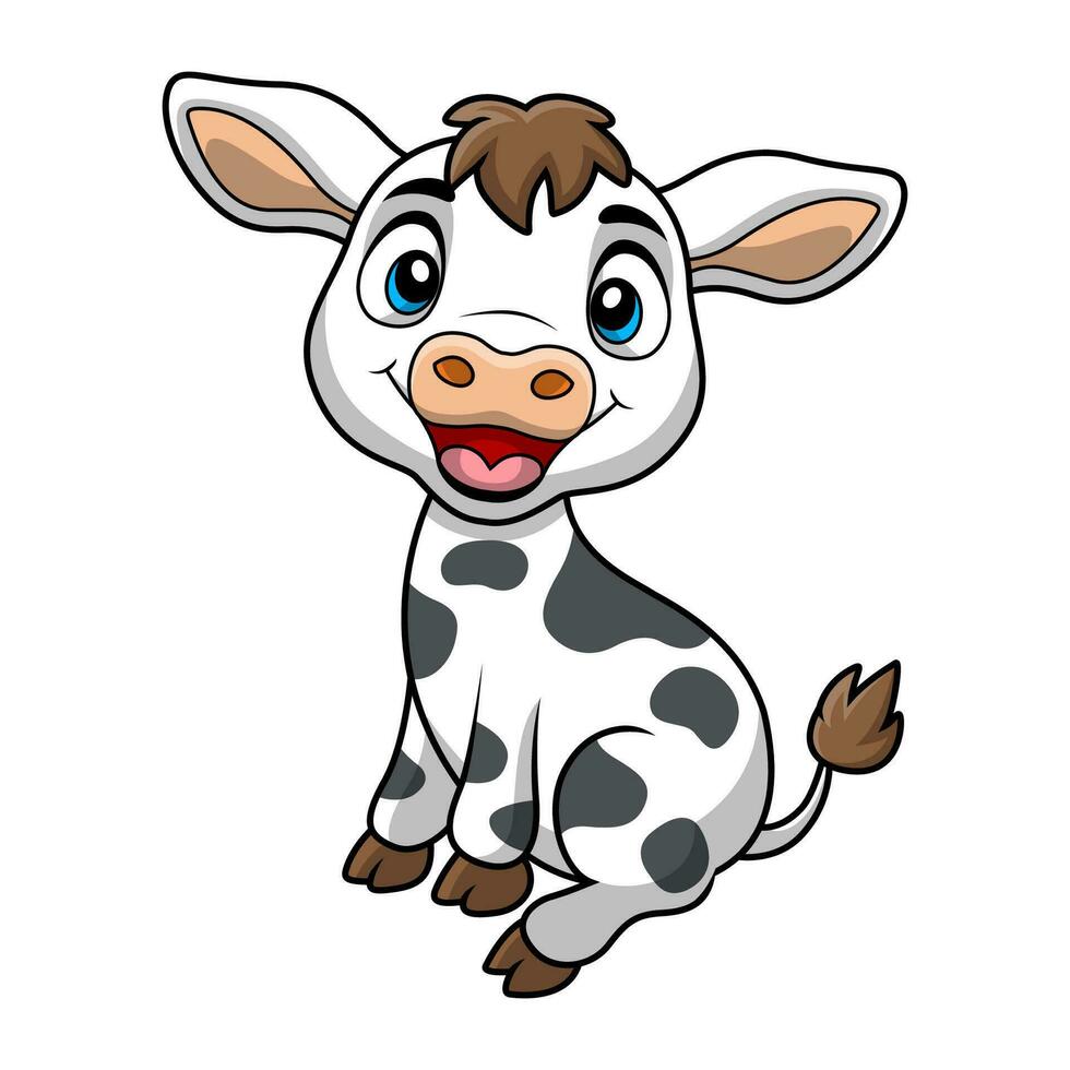 Cute cow cartoon on white background vector