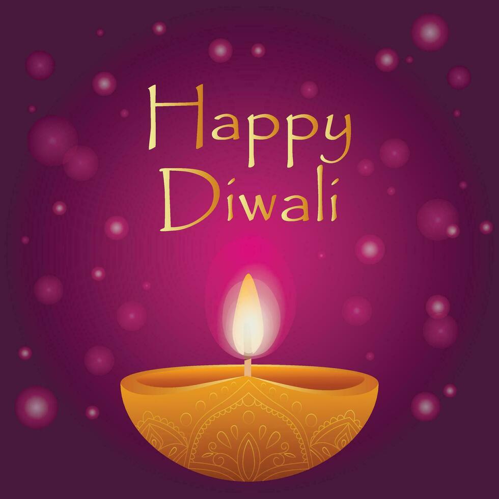 Greeting card happy diwali Indian festival of lights with diya - traditional oil lamp vector