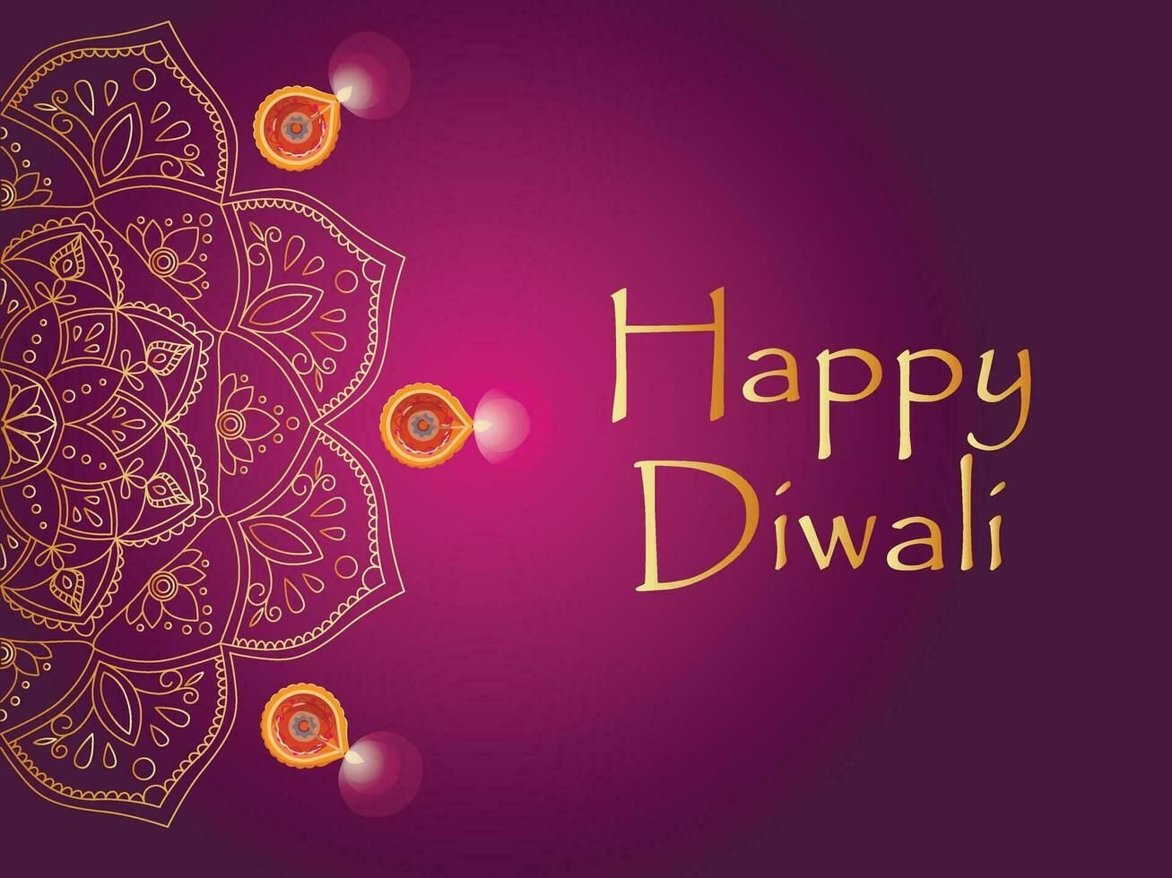 Greeting card happy diwali Indian festival of lights with diya - traditional oil lamp and ornament of rangoli vector