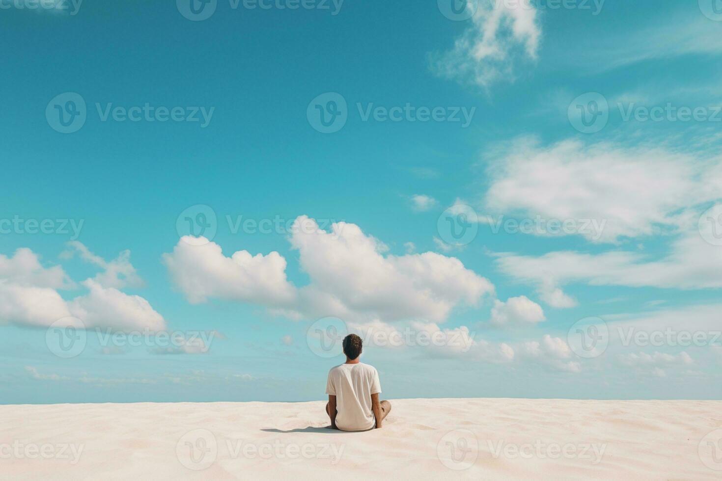 a man on the siting on the calm beach ai generative photo