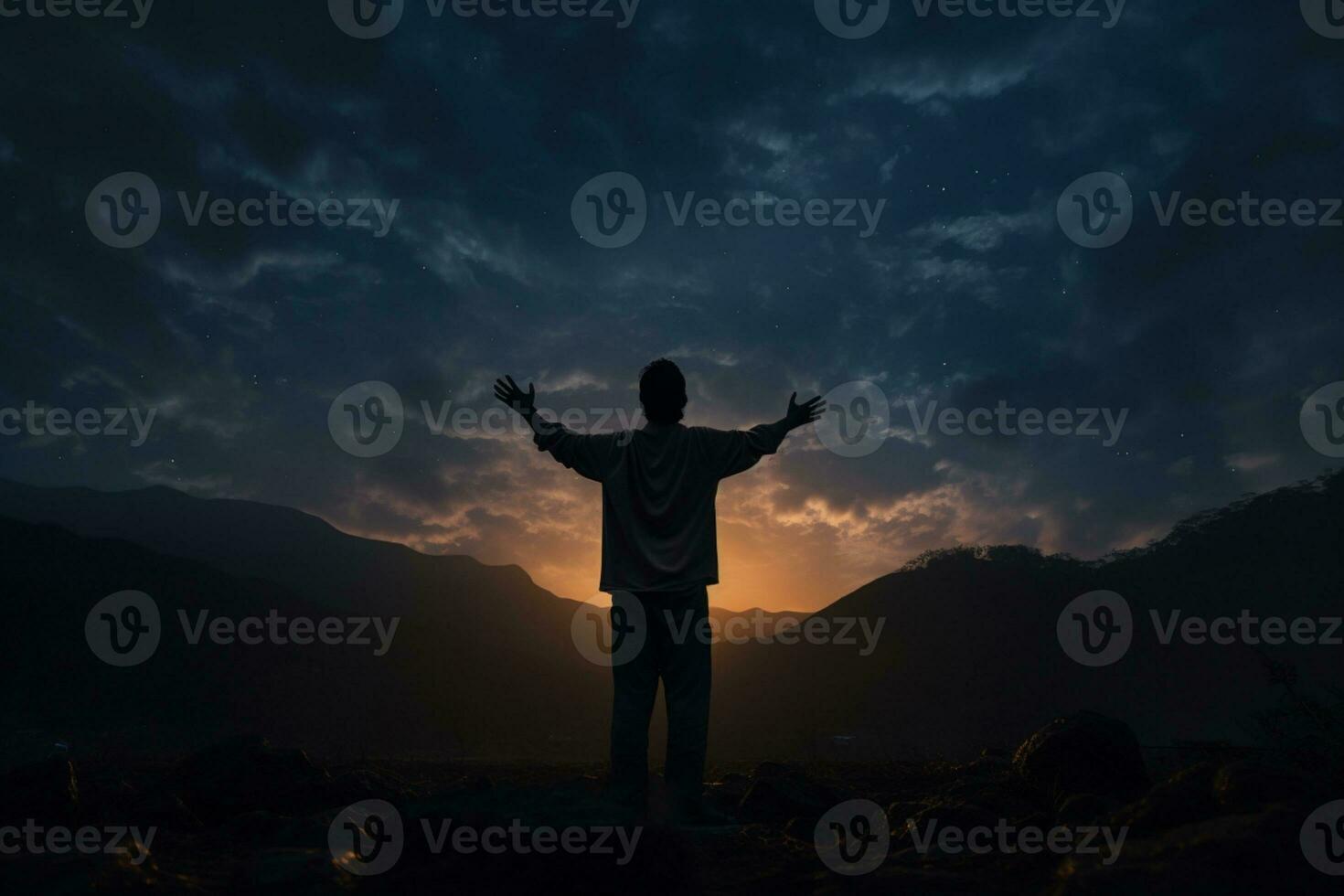 man lift her hands to the sky and feel freedom ai generative photo