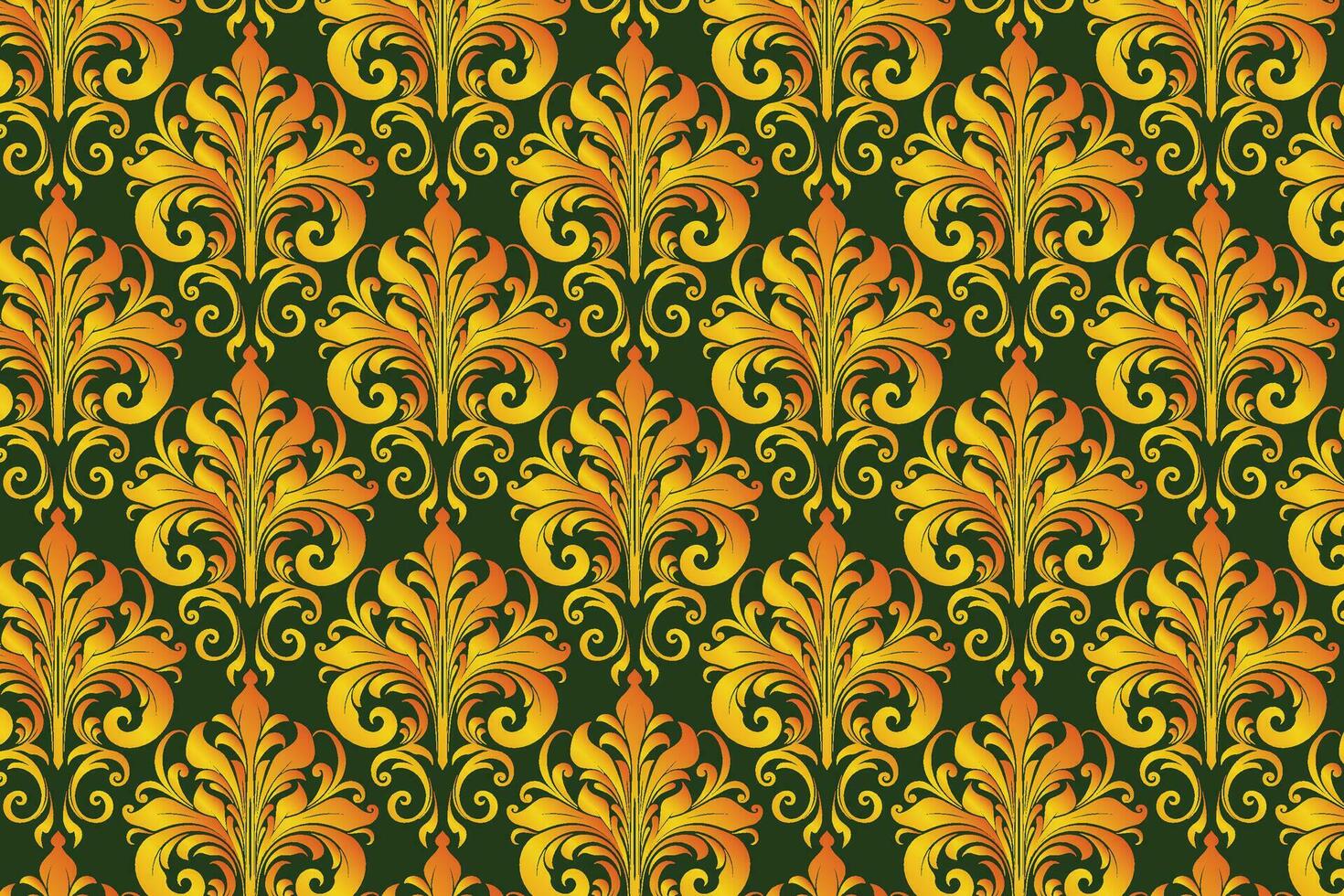 Vintage Yellow and Green Floral Wallpaper with Orange Accents vector