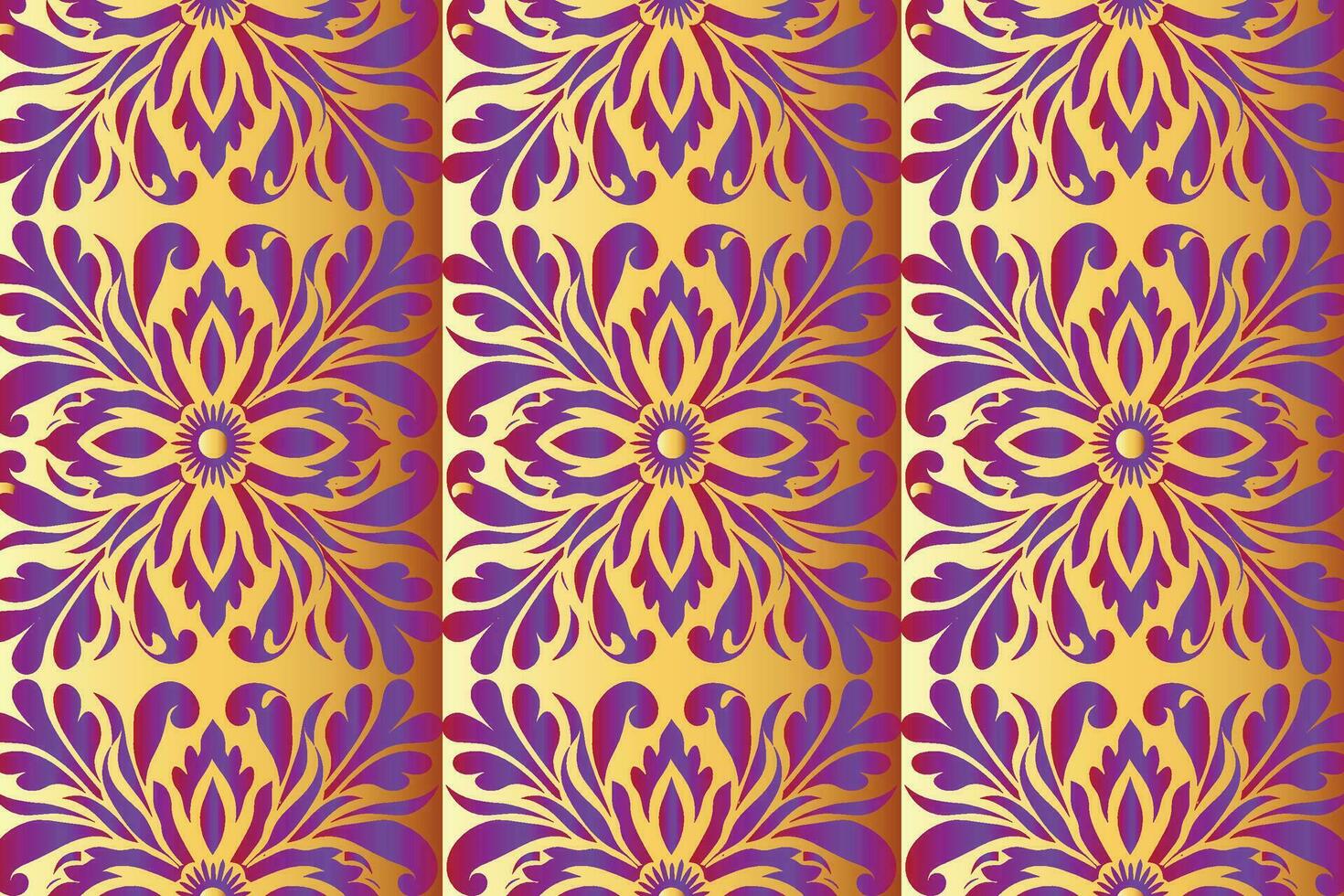 simétrico ocho pétalos flor diseño en púrpura y oro estampado fondo de pantalla vector