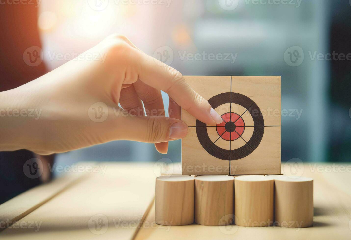 Hand wooden target business. Generate Ai photo