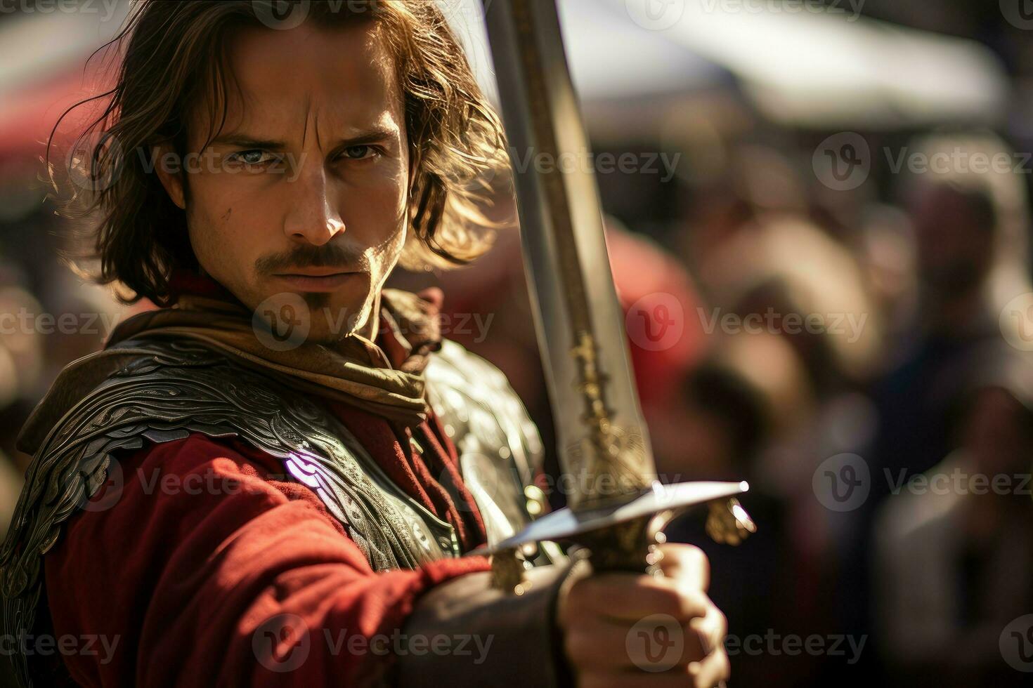 Medieval warrior with sword weapon. Generate Ai photo