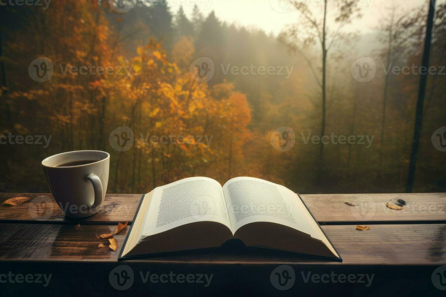 Book coffee autumn table. Generate Ai photo