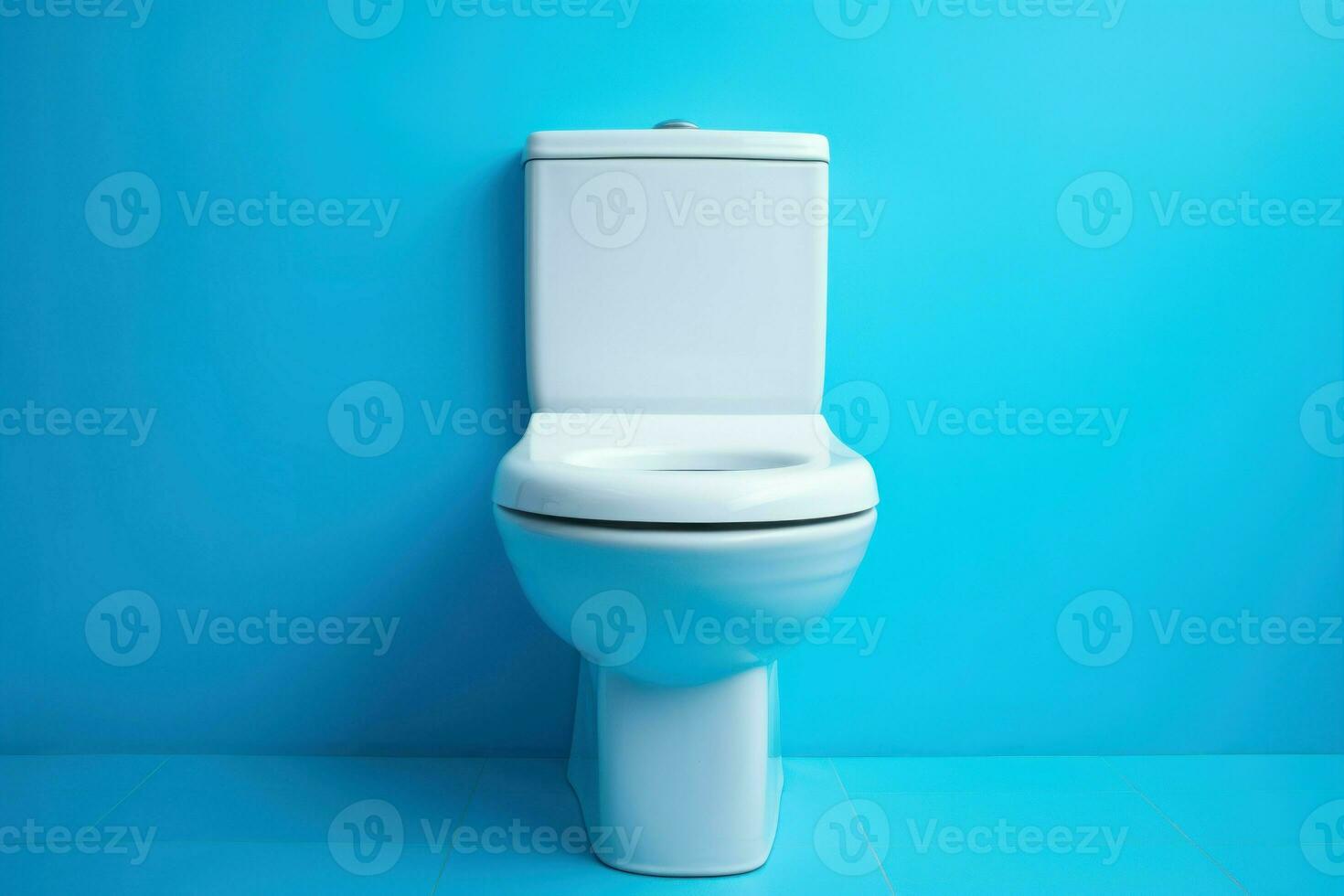 Modern Ceramic toilet blue wall. Generate Ai photo