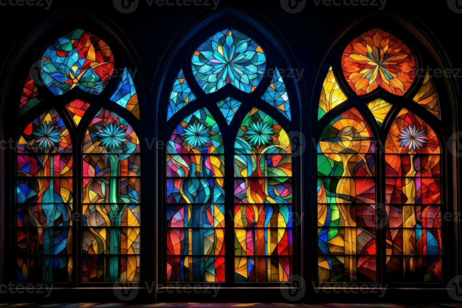 Luminous Colorful church window. Generate Ai photo