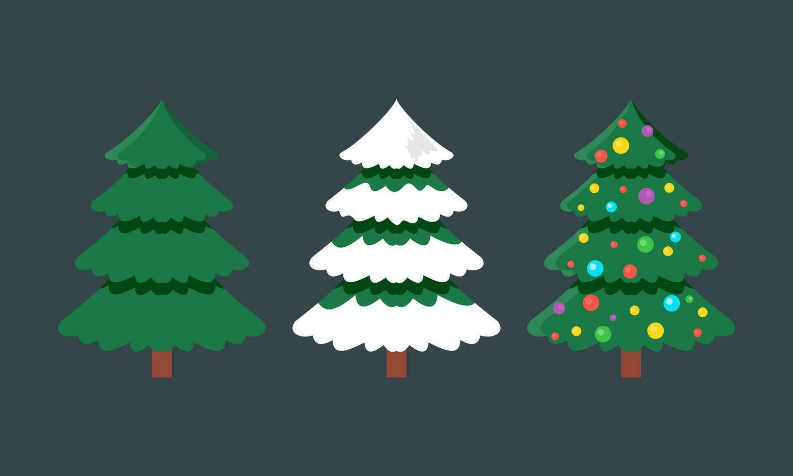 Cartoon Decorated Christmas Trees Collection with Balls, Stars, and Garland Fir Trees Illustration vector