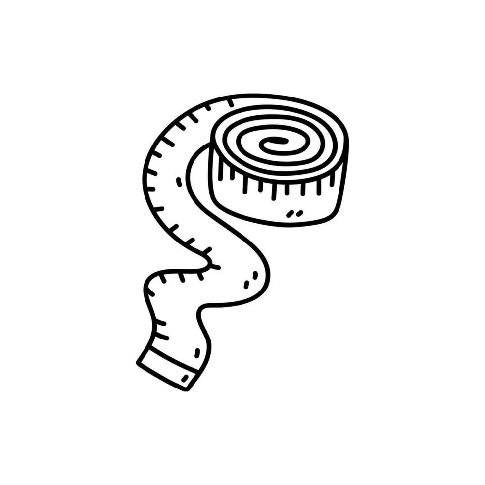 Rolled up measuring tape isolated on white background. Vector hand-drawn illustration in doodle style. Perfect for logo, decorations, various designs.