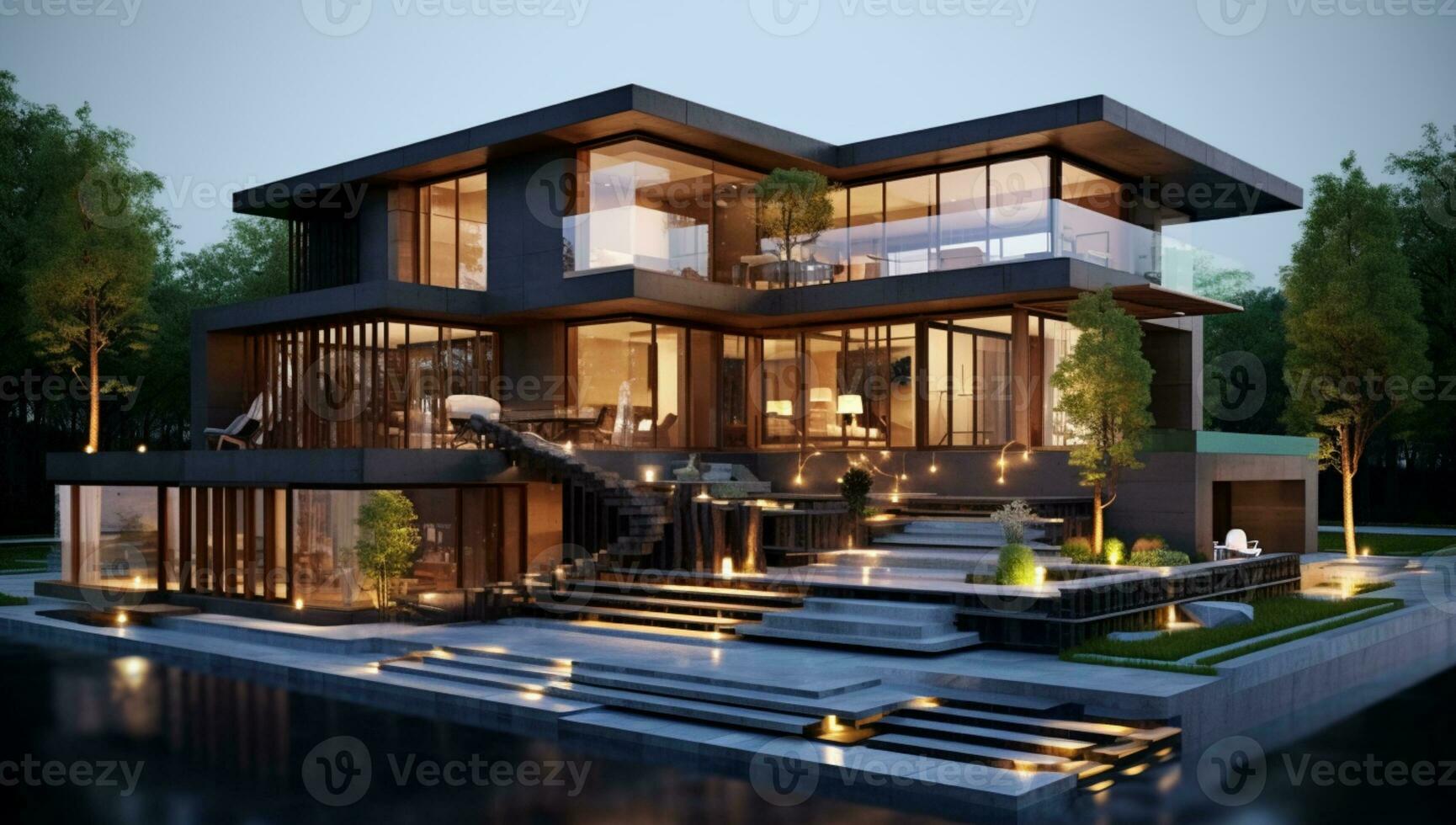 3d rendered bungalow spectacular contemporary design digital art ai generative photo