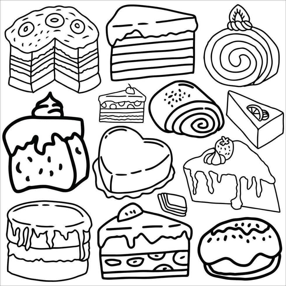 cake doodle sketch set vector