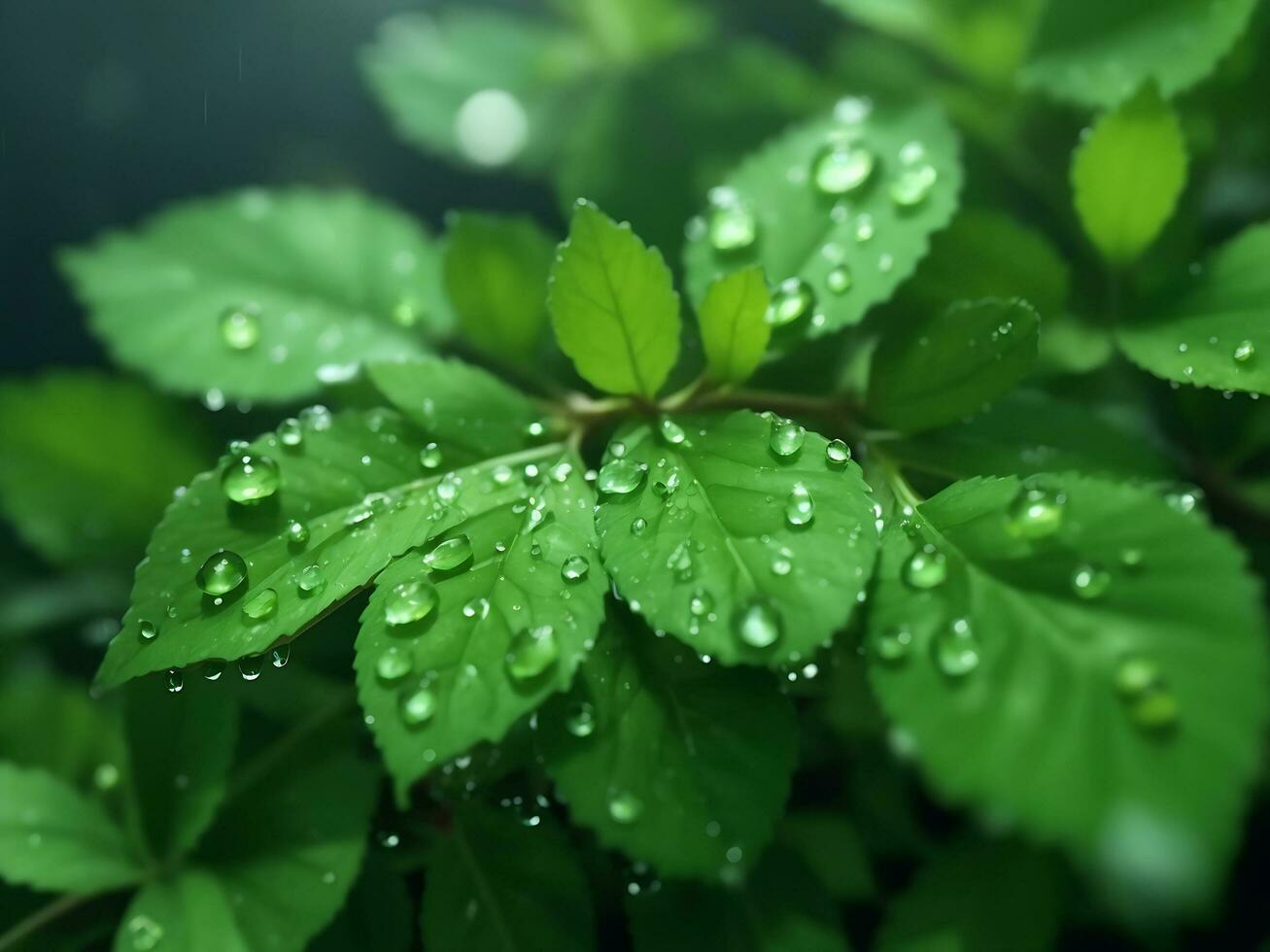 Water Drops on Green Leaf. Generate by AI photo