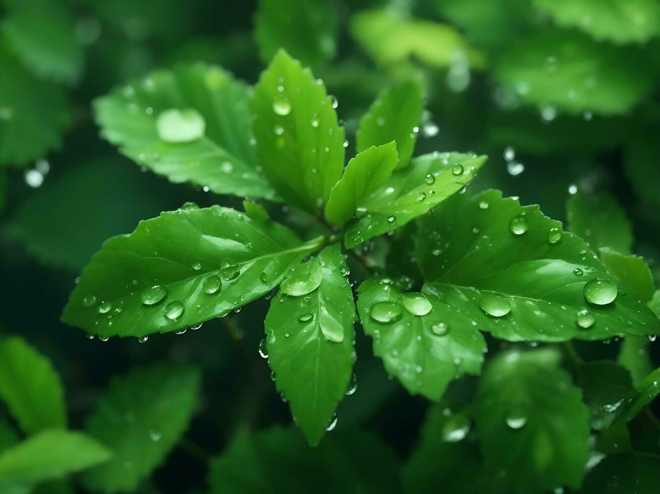 Water Drops on Green Leaf. Generate by AI photo