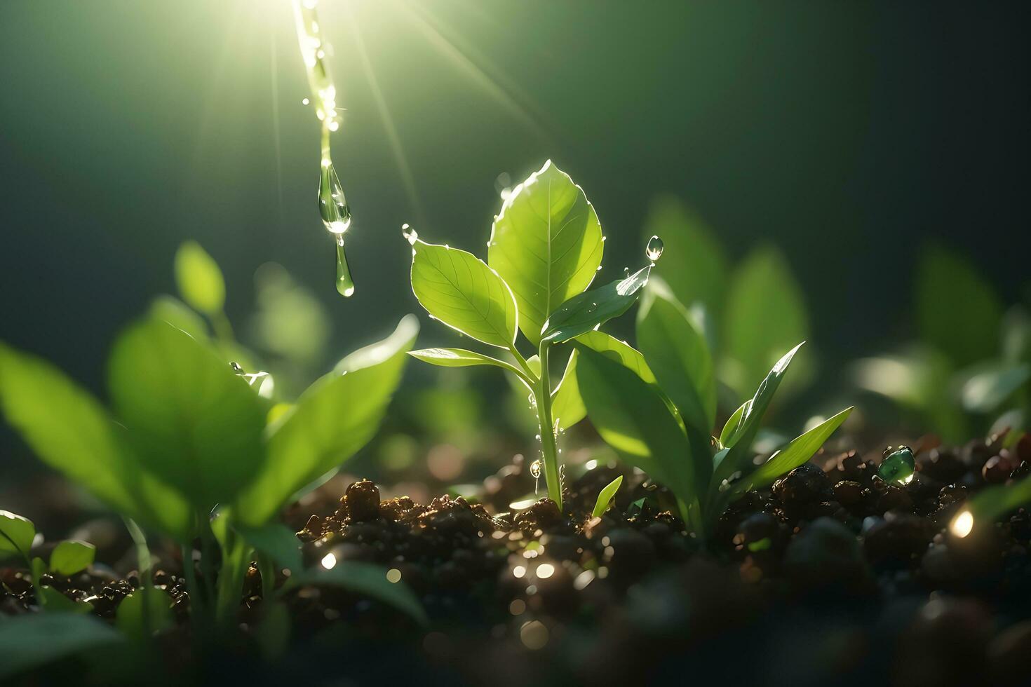 green leaves with water drops. AI Generative photo