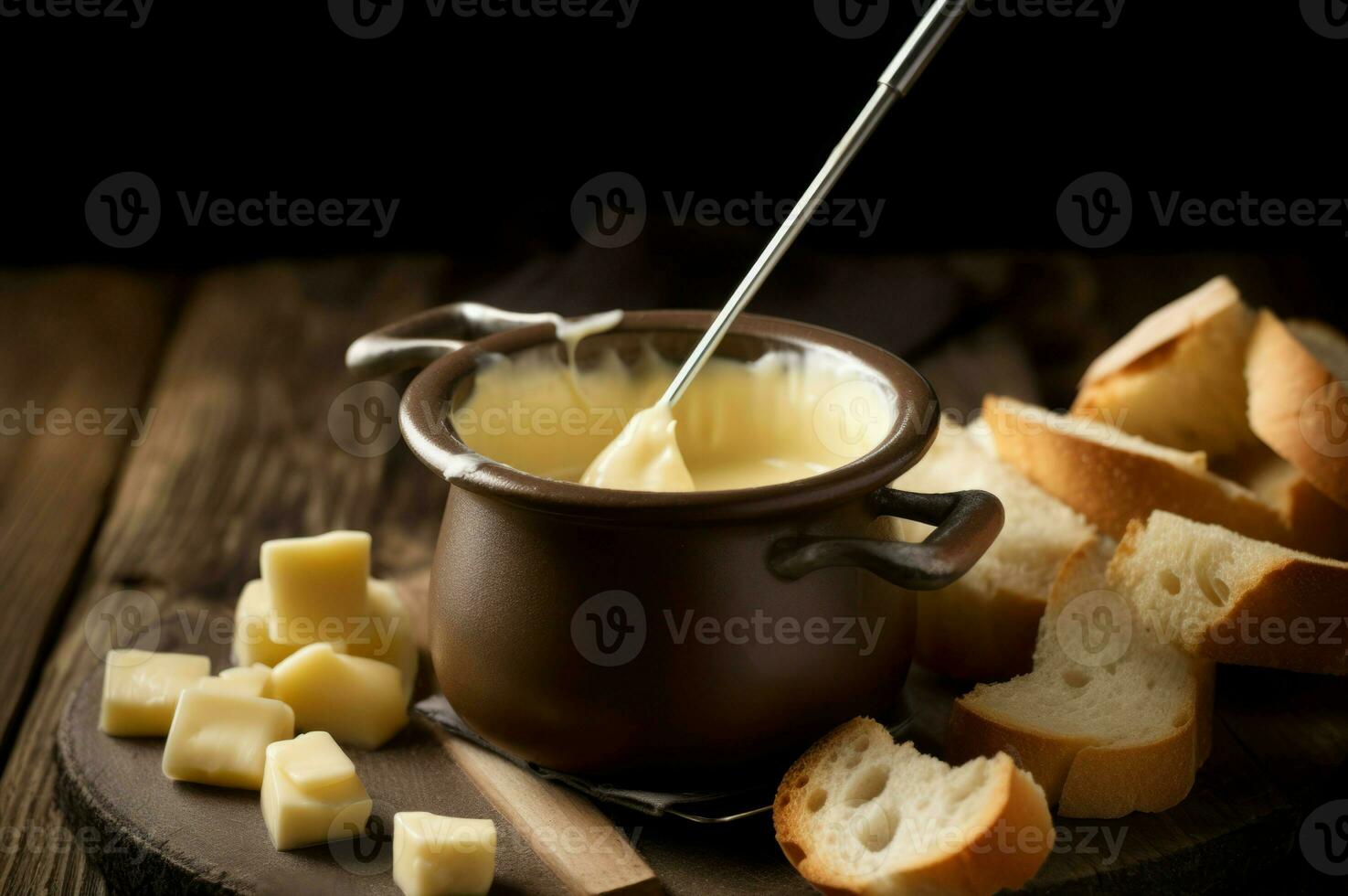 queso fondue un pan cocina. generar ai foto