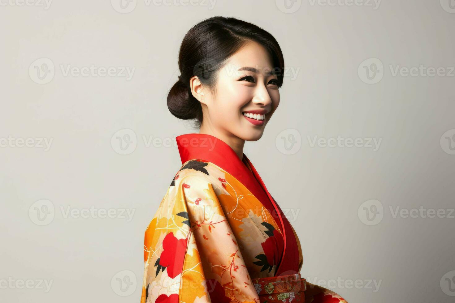 Japanese woman in traditional kimono portrait. Generate ai photo