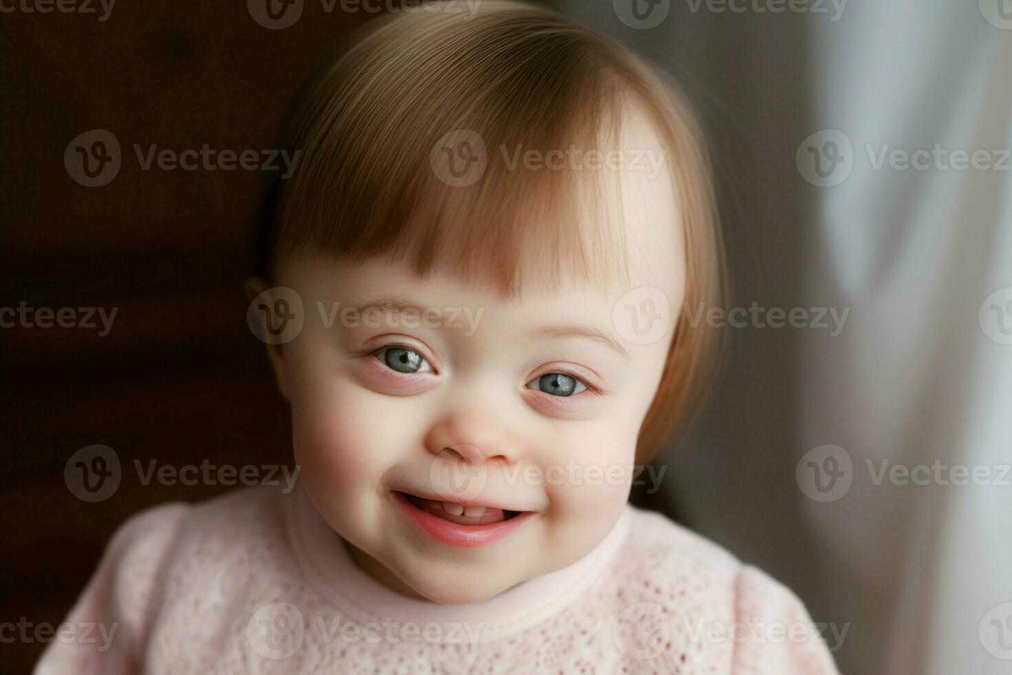 Down child smiling. Generate Ai photo