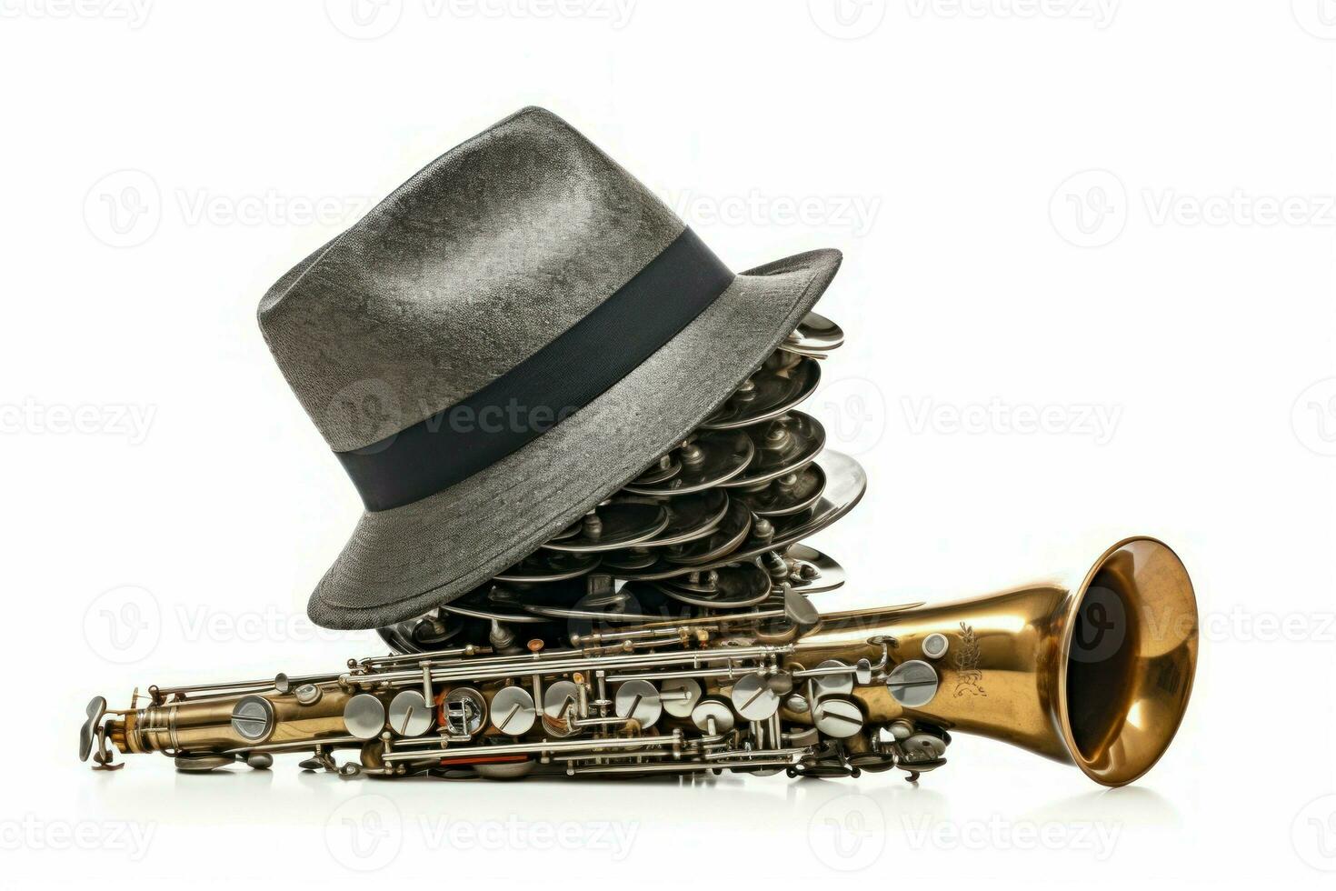Musician hat with money isolated on white with trumpet. Generate Ai photo