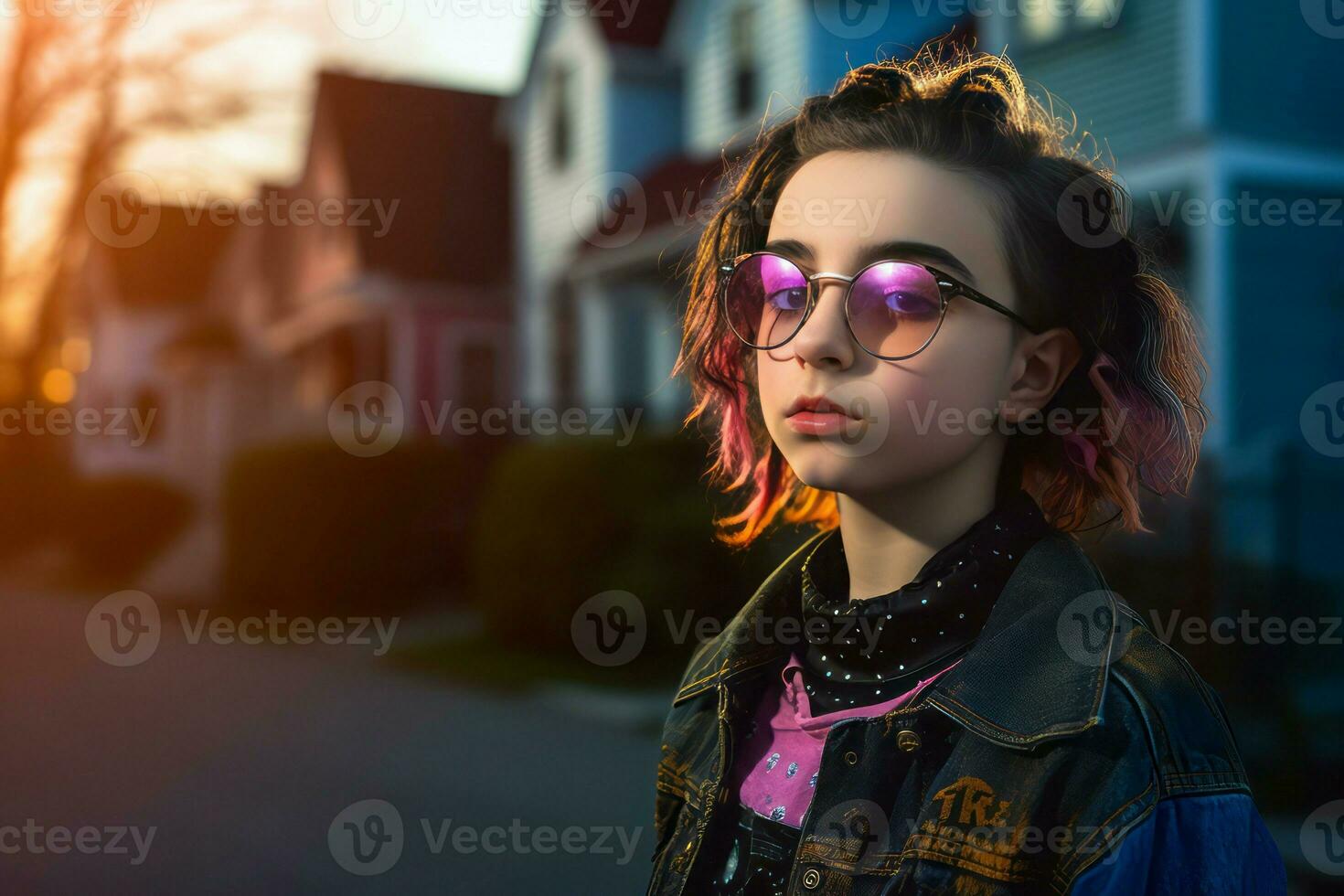 Nerdy goth girl. Generate ai photo